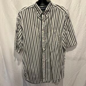 VTG 80s Ralph Lauren Shirt Blaire Mens Button Up Stripe Green Cream Short Sleeve